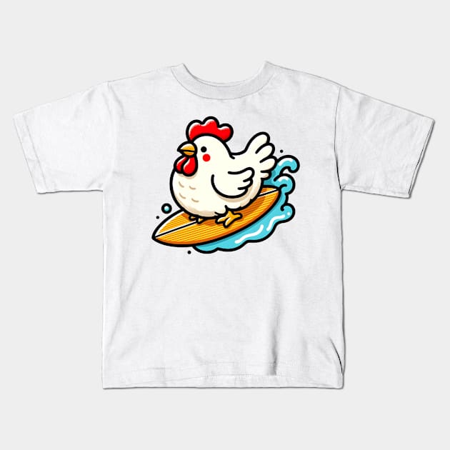 Surfing chicken Kids T-Shirt by Japanese Fever